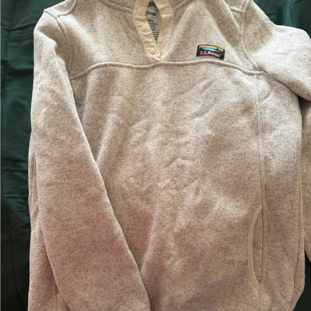 L.L. Bean beige/ cream Button-Up Fleece - Picture 2 of 4